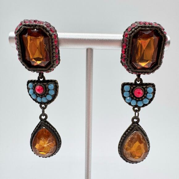 Vintage Poggi Paris Clip On Earrings French Bohemian Designer Eclectic Dramatic - Picture 3 of 13